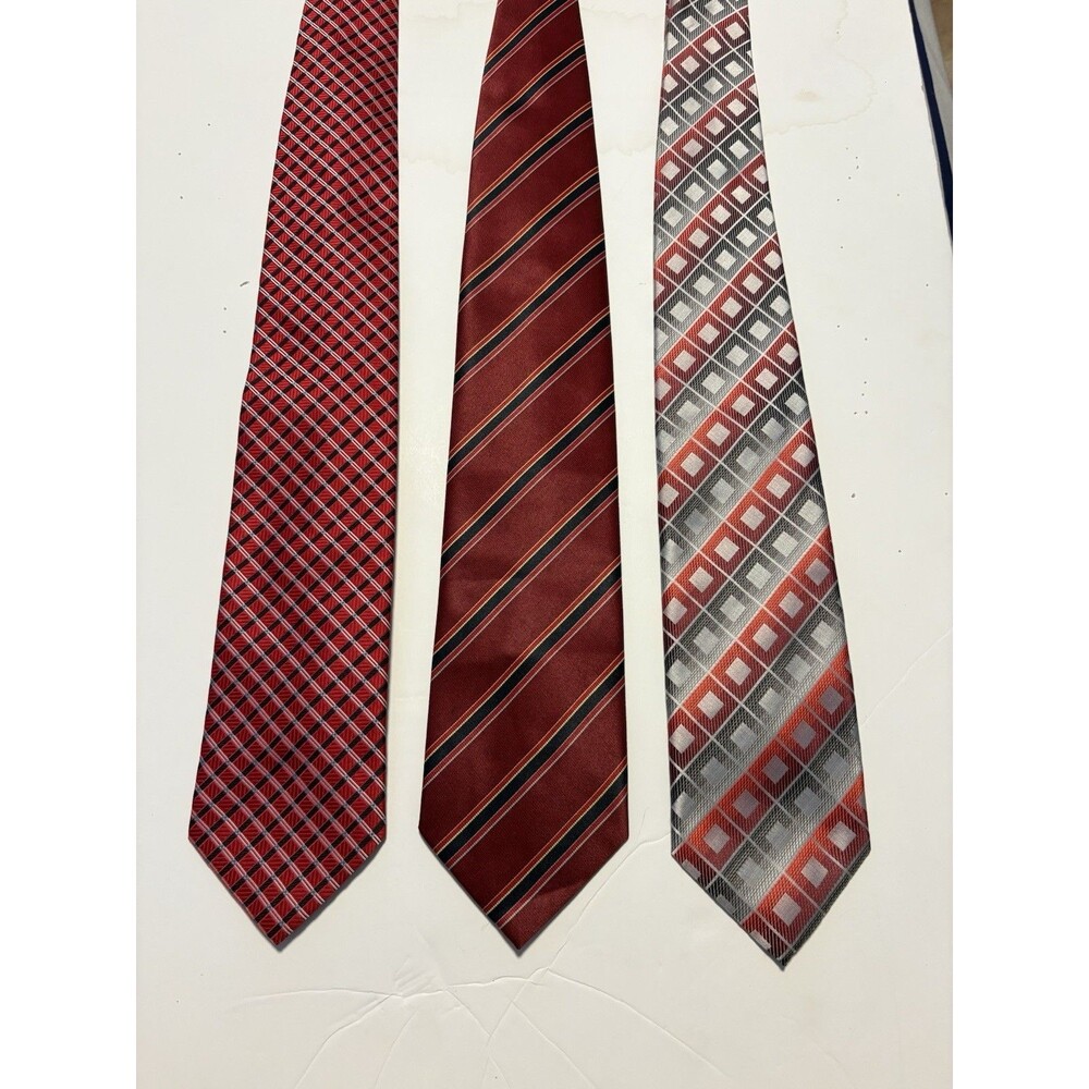 Mens Red Tie Lot 3pc Giorgio Brutini Davvero Benino Striped Geometric Set